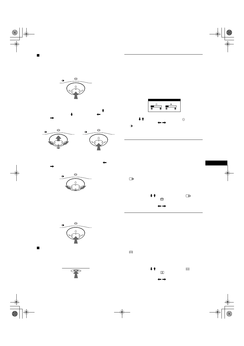 Réglage de la luminosité et du contraste, Réglage du centrage de l’image (centre), Réglage de la taille de l’image (taille) | Sony CPD-E200E User Manual | Page 23 / 116