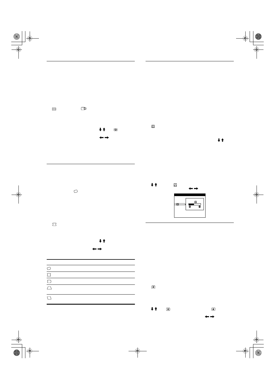 Vergrößern oder verkleinern des bildes (zoom), Einstellen der form des bildes (geom), Einstellen der farben des bildes (farbe) | Einstellen der konvergenz (konvg.), Seite 10), Farbe (seite 10, Nvg. (seite 10) | Sony CPD-E200E User Manual | Page 38 / 116