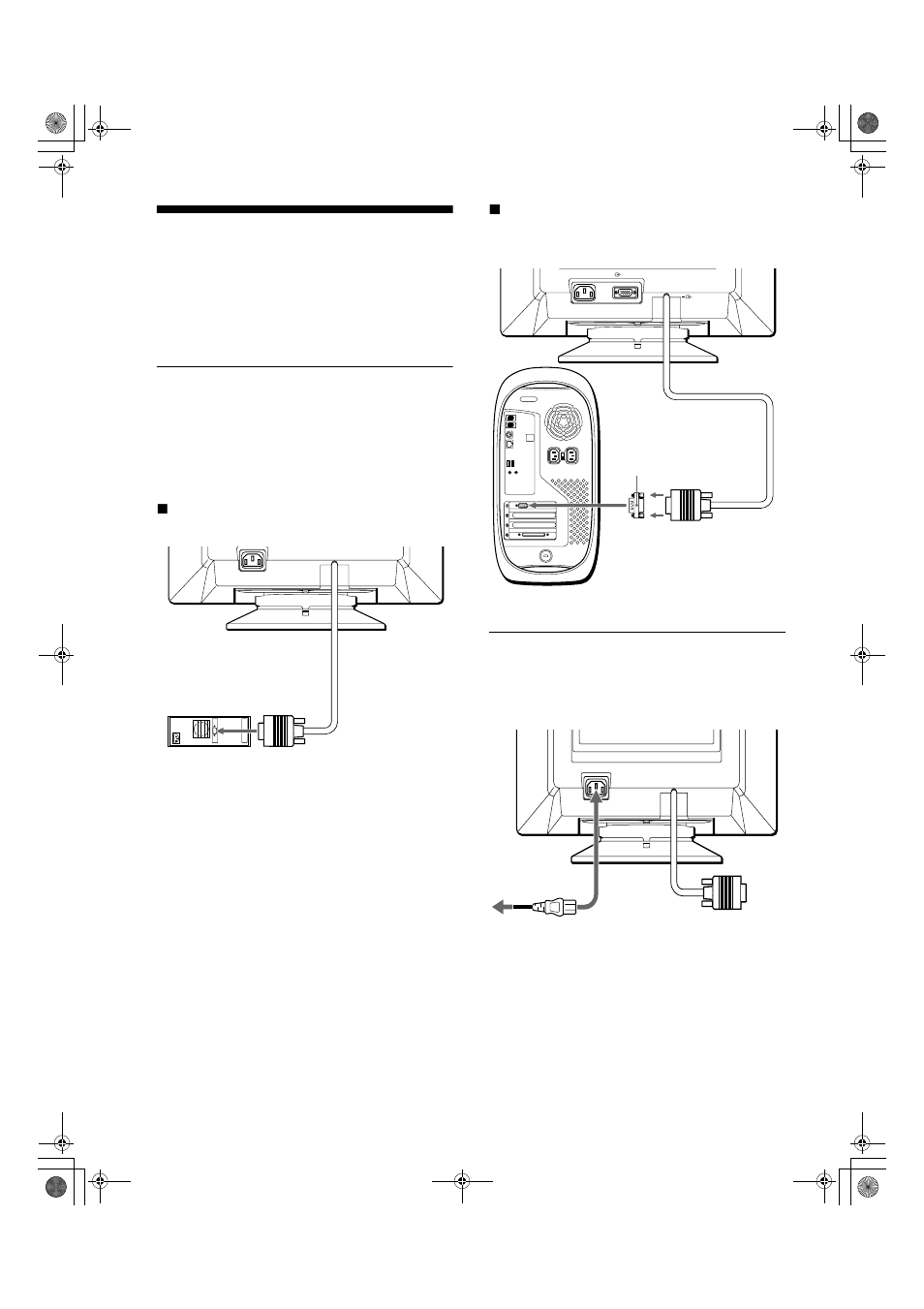 Installazione, Punto 1: collegamento del monitor al computer, Punto 2: collegamento del cavo di alimentazione | Punto 1, Punto 2, Punto 1:collegamento del monitor al computer, Punto 2:collegamento del cavo di alimentazione | Sony CPD-E200E User Manual | Page 62 / 116