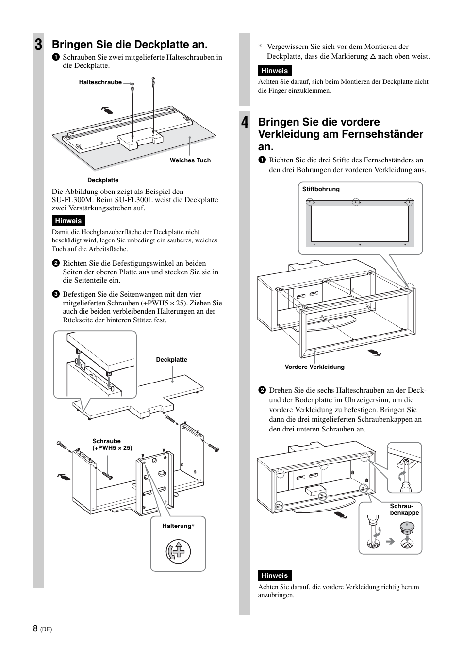 Bringen sie die deckplatte an | Sony SU-FL300L User Manual | Page 118 / 292