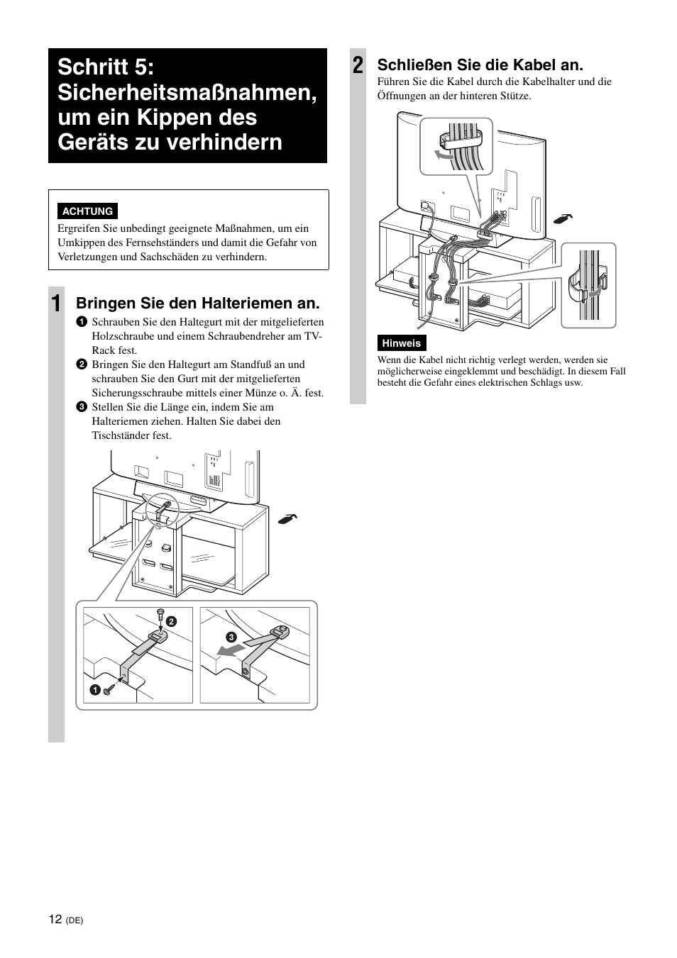 Bringen sie den halteriemen an, Schließen sie die kabel an | Sony SU-FL300L User Manual | Page 122 / 292