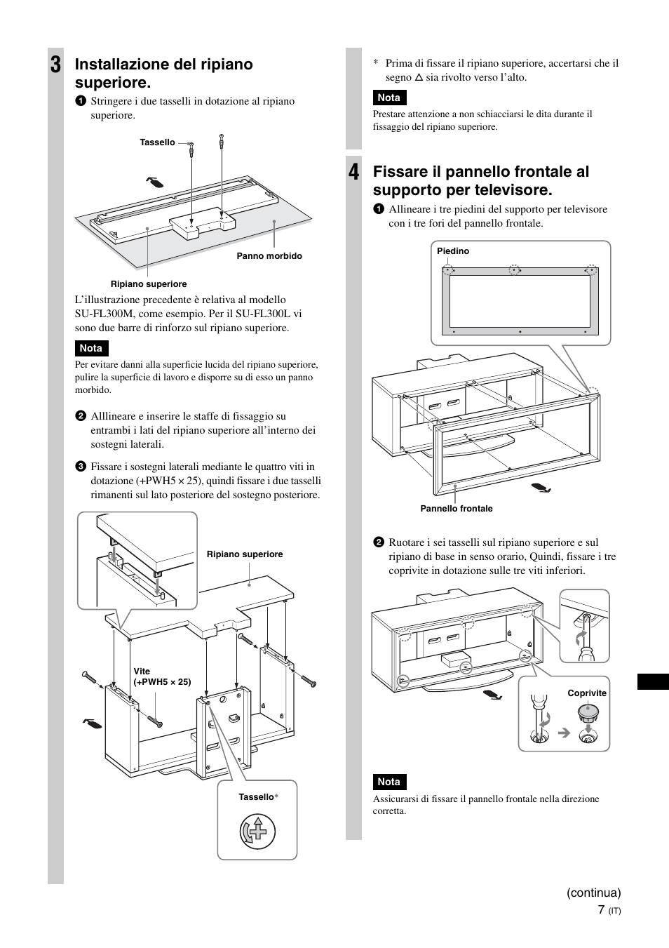 Installazione del ripiano superiore | Sony SU-FL300L User Manual | Page 131 / 292