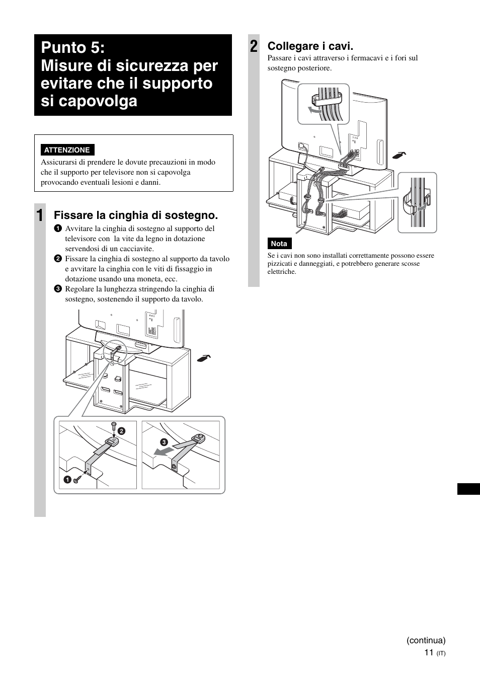 Fissare la cinghia di sostegno, Collegare i cavi | Sony SU-FL300L User Manual | Page 135 / 292