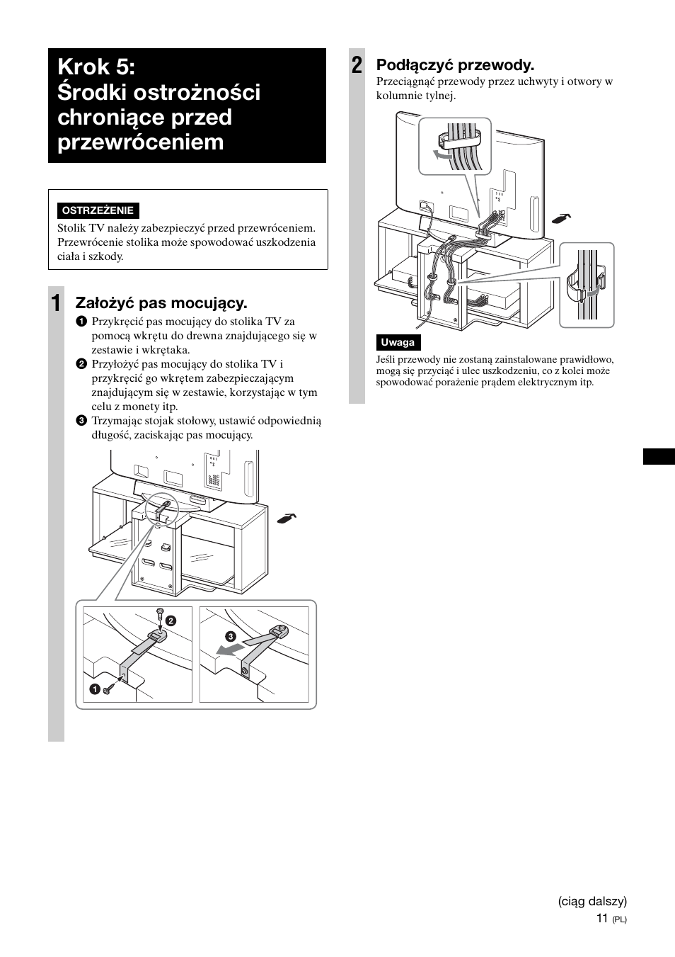 Założyć pas mocujący, Podłączyć przewody | Sony SU-FL300L User Manual | Page 177 / 292