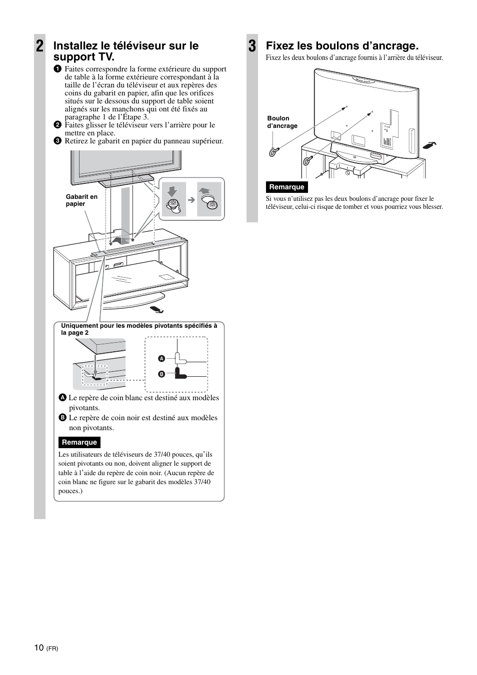 Installez le téléviseur sur le support tv, Fixez les boulons d’ancrage | Sony SU-FL300L User Manual | Page 22 / 292