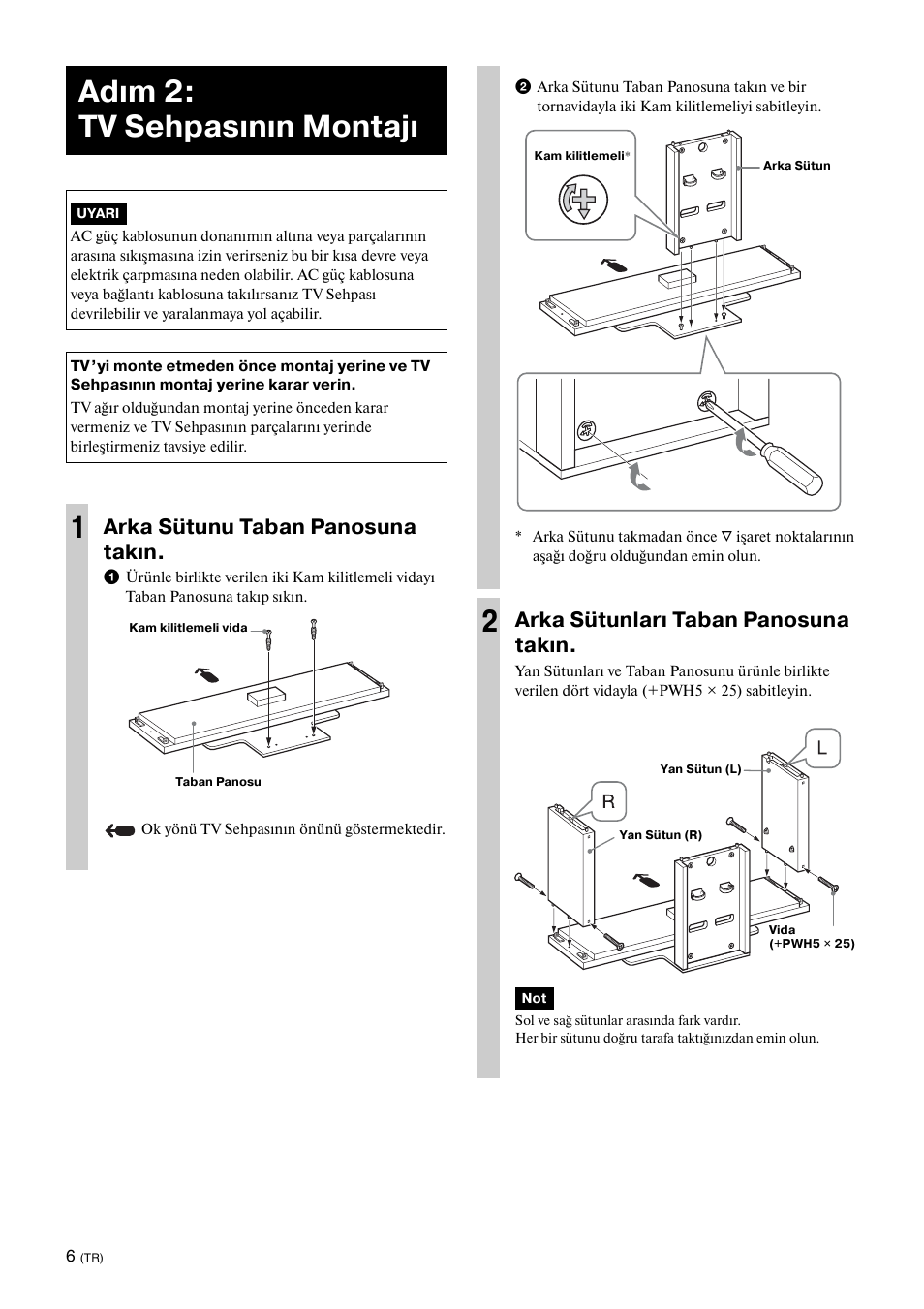 Adım 2:tv sehpasının montajı, Adım 2: tv sehpasının montajı, Arka sütunu taban panosuna takın | Arka sütunları taban panosuna takın | Sony SU-FL300L User Manual | Page 222 / 292