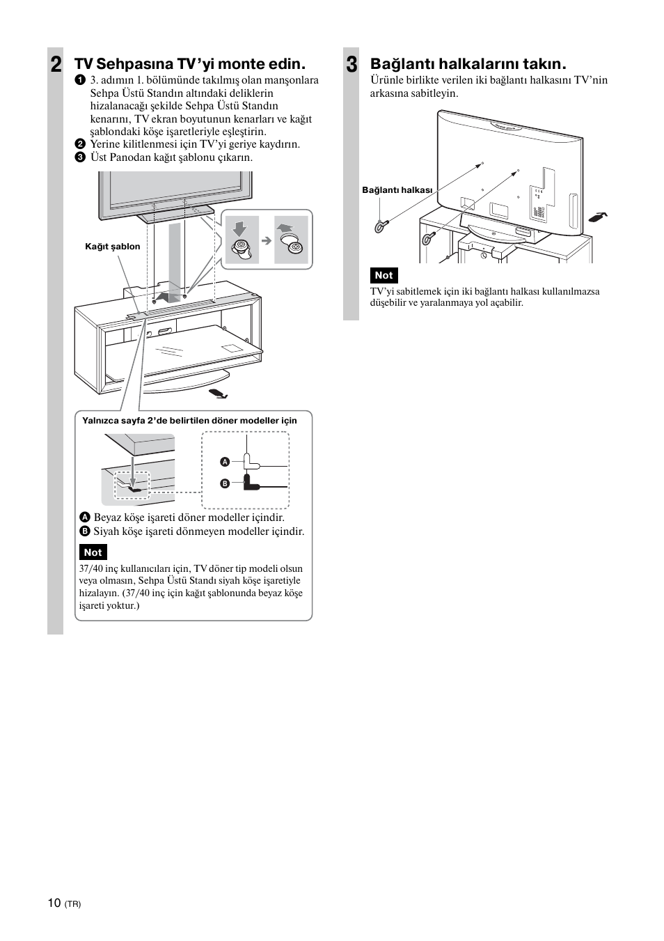 Tv sehpasına tv’yi monte edin, Bağlantı halkalarını takın | Sony SU-FL300L User Manual | Page 226 / 292