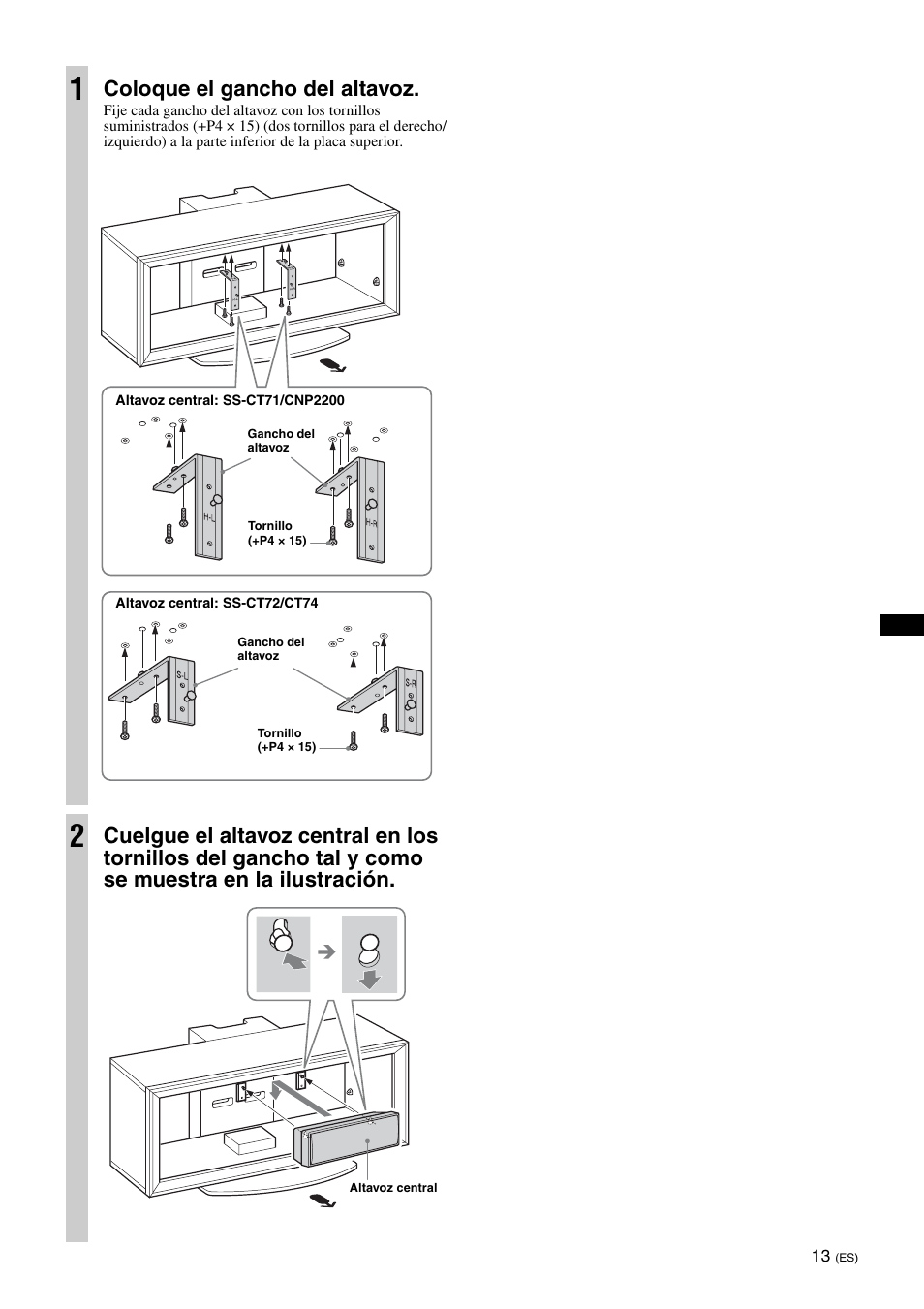 Coloque el gancho del altavoz | Sony SU-FL300L User Manual | Page 37 / 292