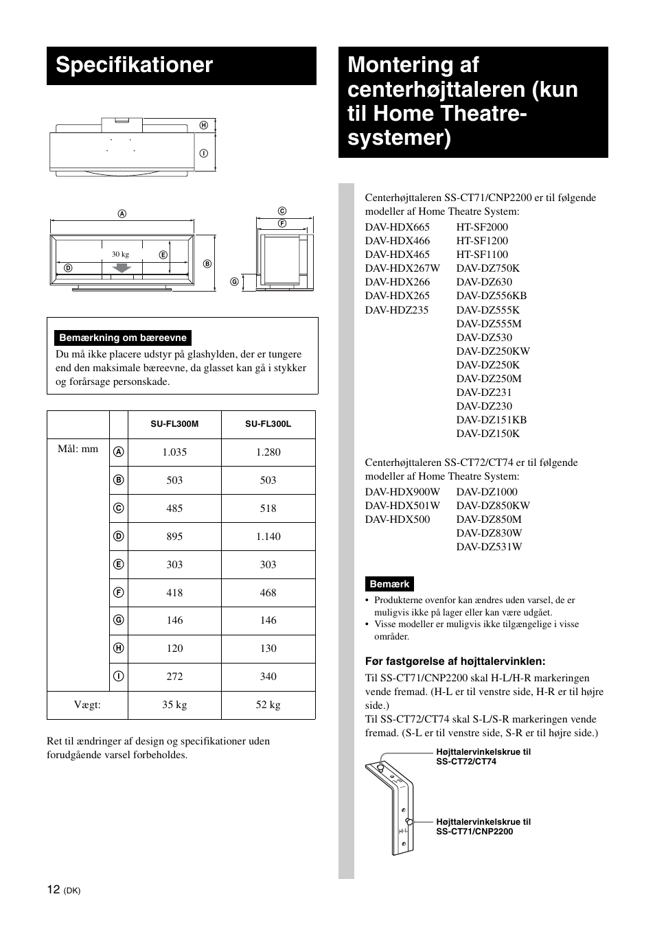 Specifikationer | Sony SU-FL300L User Manual | Page 62 / 292