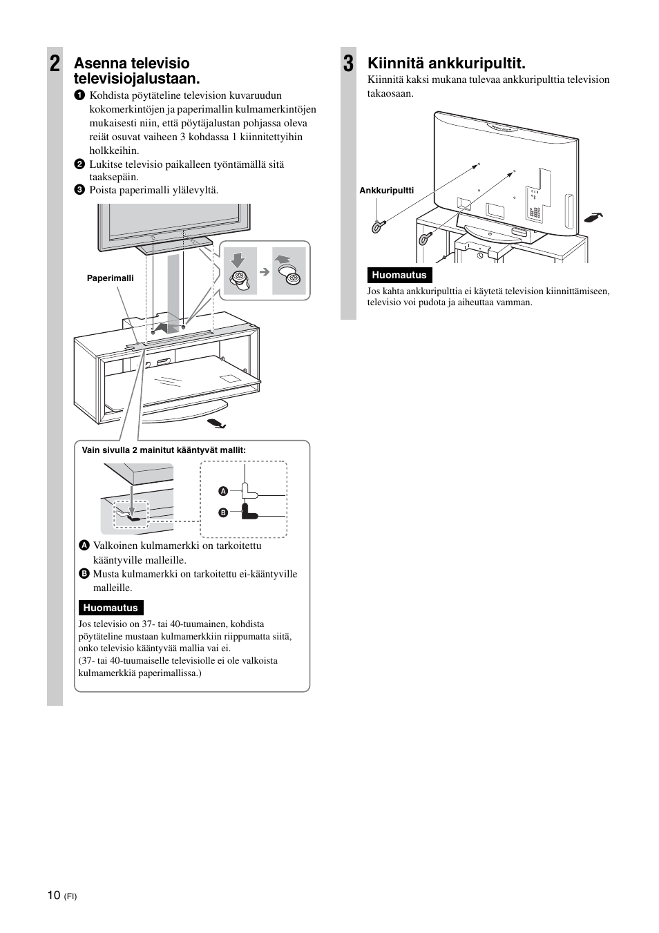 Asenna televisio televisiojalustaan, Kiinnitä ankkuripultit | Sony SU-FL300L User Manual | Page 96 / 292