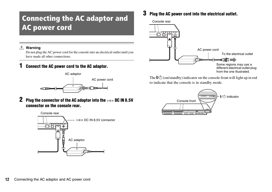 Connecting the ac adaptor and ac power cord | Sony SCPH-70007 User Manual | Page 12 / 104