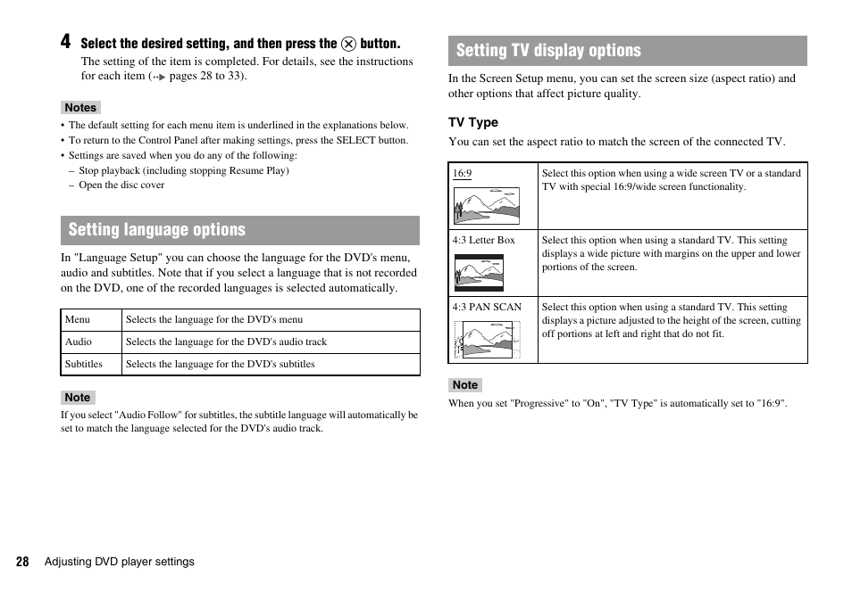 Setting language options, Setting tv display options | Sony SCPH-70007 User Manual | Page 28 / 104