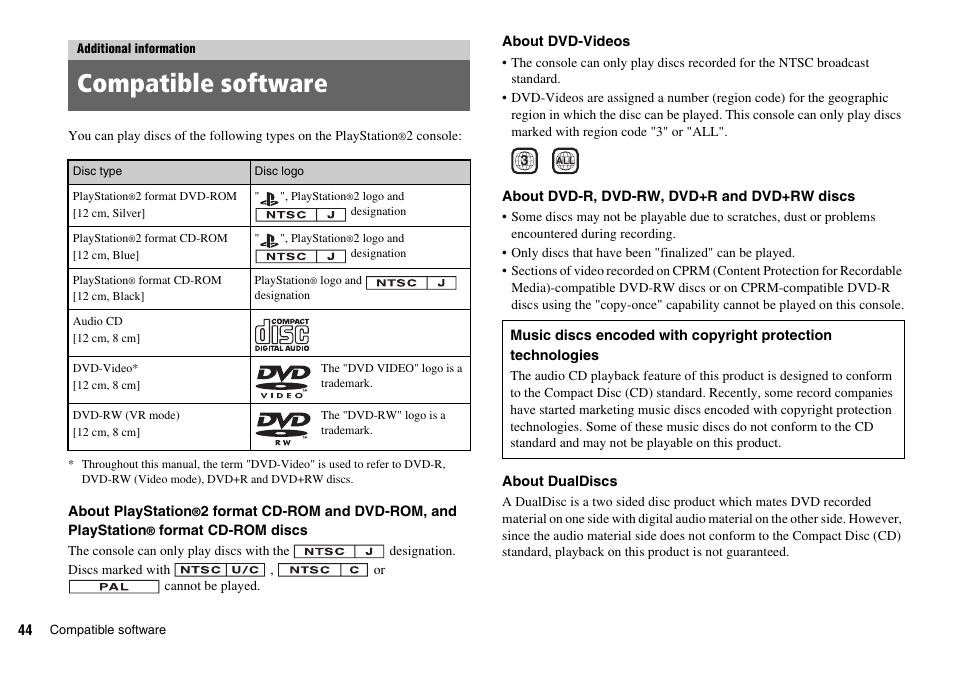 Compatible software | Sony SCPH-70007 User Manual | Page 44 / 104