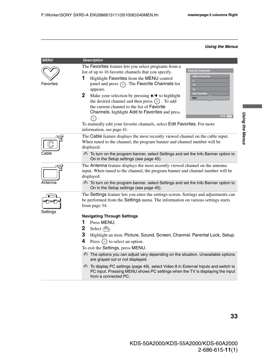 Sony GRAND WEGA KDS-60A2000 User Manual | Page 33 / 67