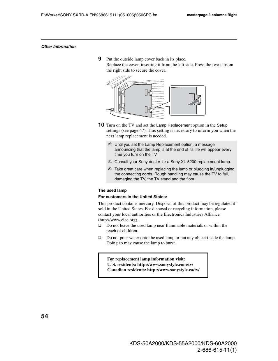 Sony GRAND WEGA KDS-60A2000 User Manual | Page 54 / 67
