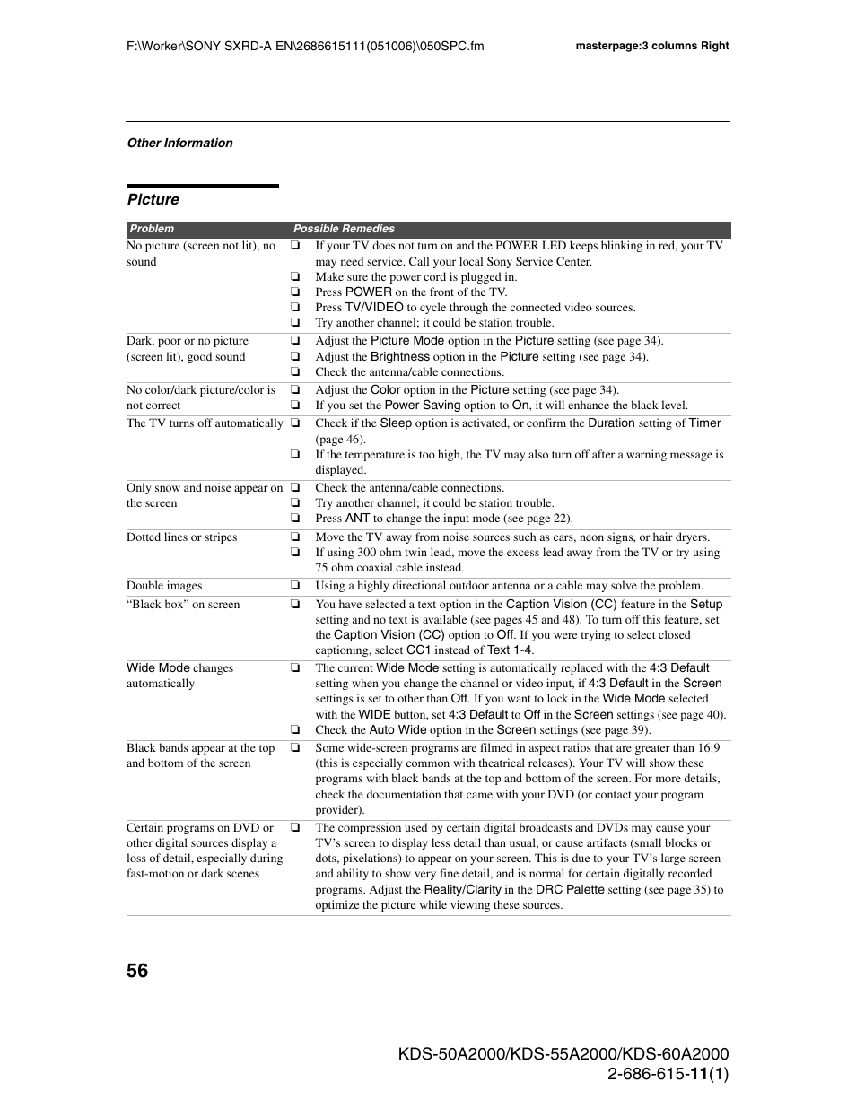 Picture | Sony GRAND WEGA KDS-60A2000 User Manual | Page 56 / 67