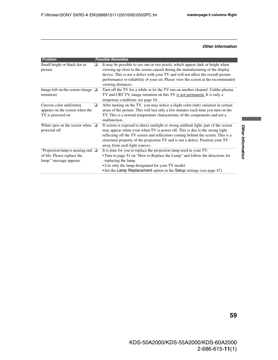 Sony GRAND WEGA KDS-60A2000 User Manual | Page 59 / 67