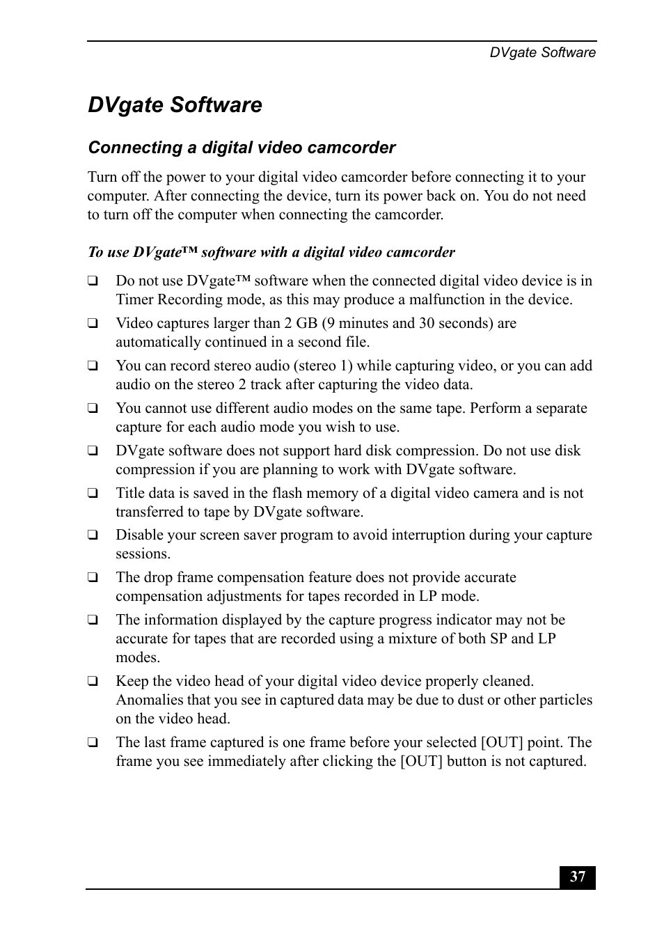 Dvgate software | Sony PCV-MXS20 User Manual | Page 37 / 100