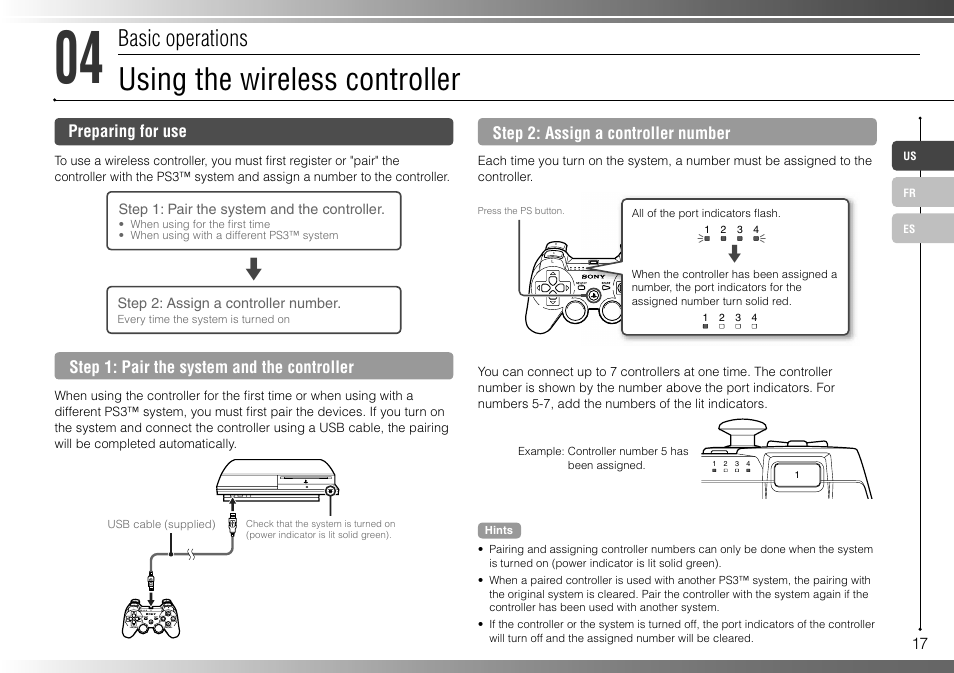 Using the wireless controller, Basic operations | Sony 80GB Playstation 3 4-107-608-11 User Manual | Page 17 / 100