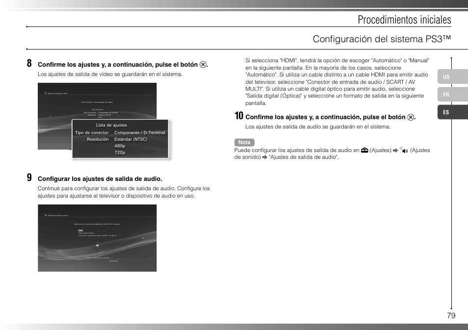 Procedimientos iniciales, Confi guración del sistema ps3 | Sony 80GB Playstation 3 4-107-608-11 User Manual | Page 79 / 100