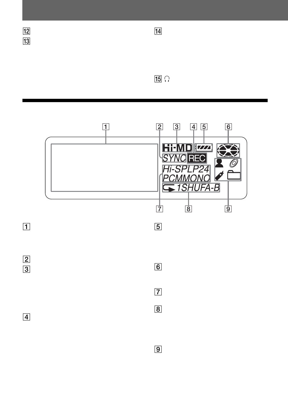 The display window of the recorder | Sony MZ-NH700 User Manual | Page 12 / 116