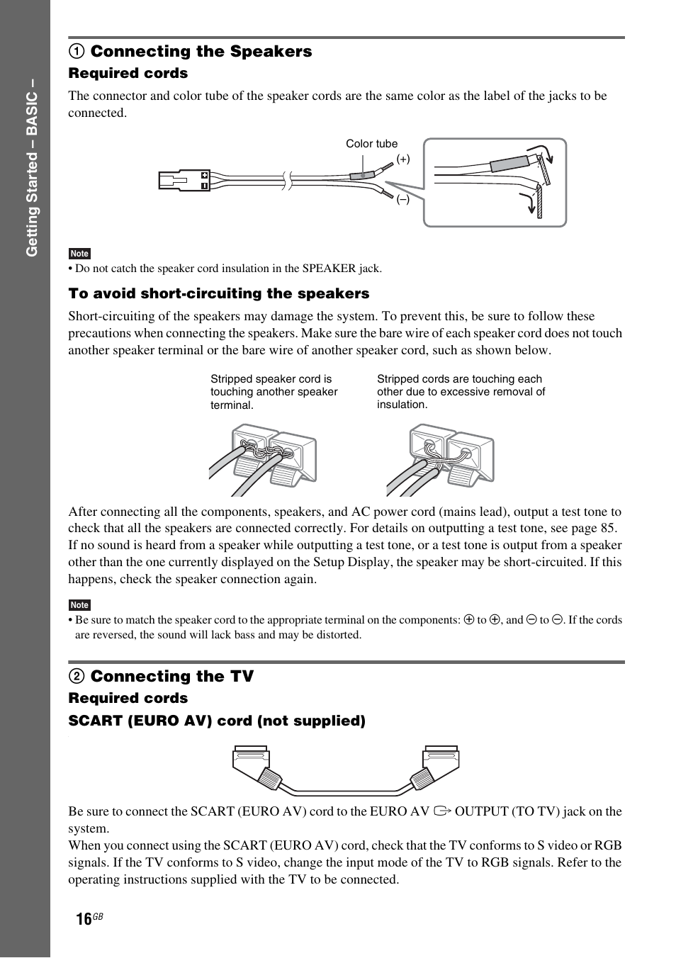 1 connecting the speakers, 2 connecting the tv, 1connecting the speakers | 2connecting the tv | Sony DAV-DZ810W User Manual | Page 16 / 112