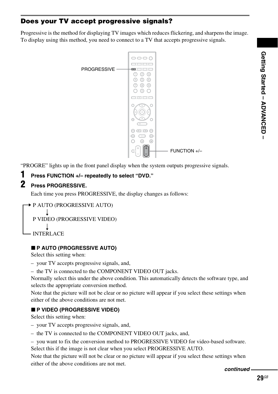 Does your tv accept progressive signals | Sony DAV-DZ810W User Manual | Page 29 / 112