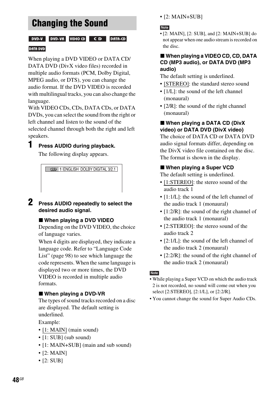 Changing the sound | Sony DAV-DZ810W User Manual | Page 48 / 112