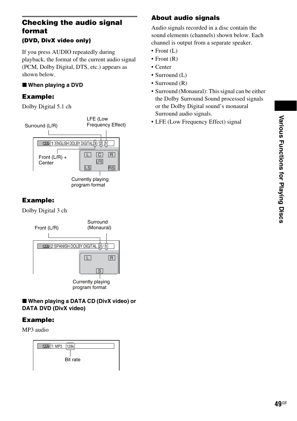 Checking the audio signal format | Sony DAV-DZ810W User Manual | Page 49 / 112