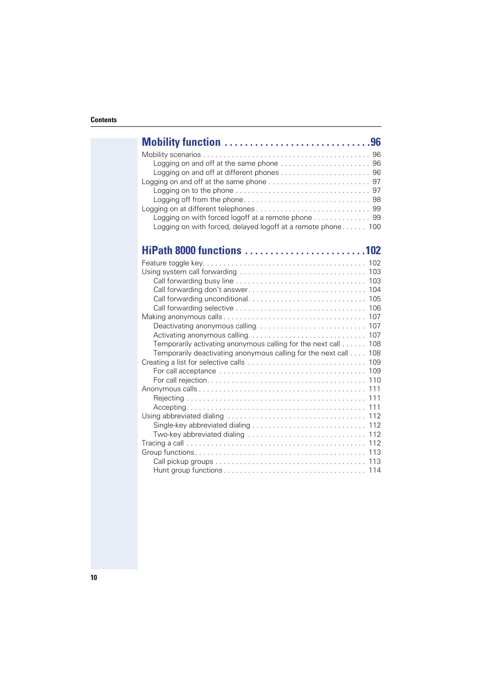 Mobility function, Hipath 8000 functions | Sony HIPATH 8000 User Manual | Page 10 / 140