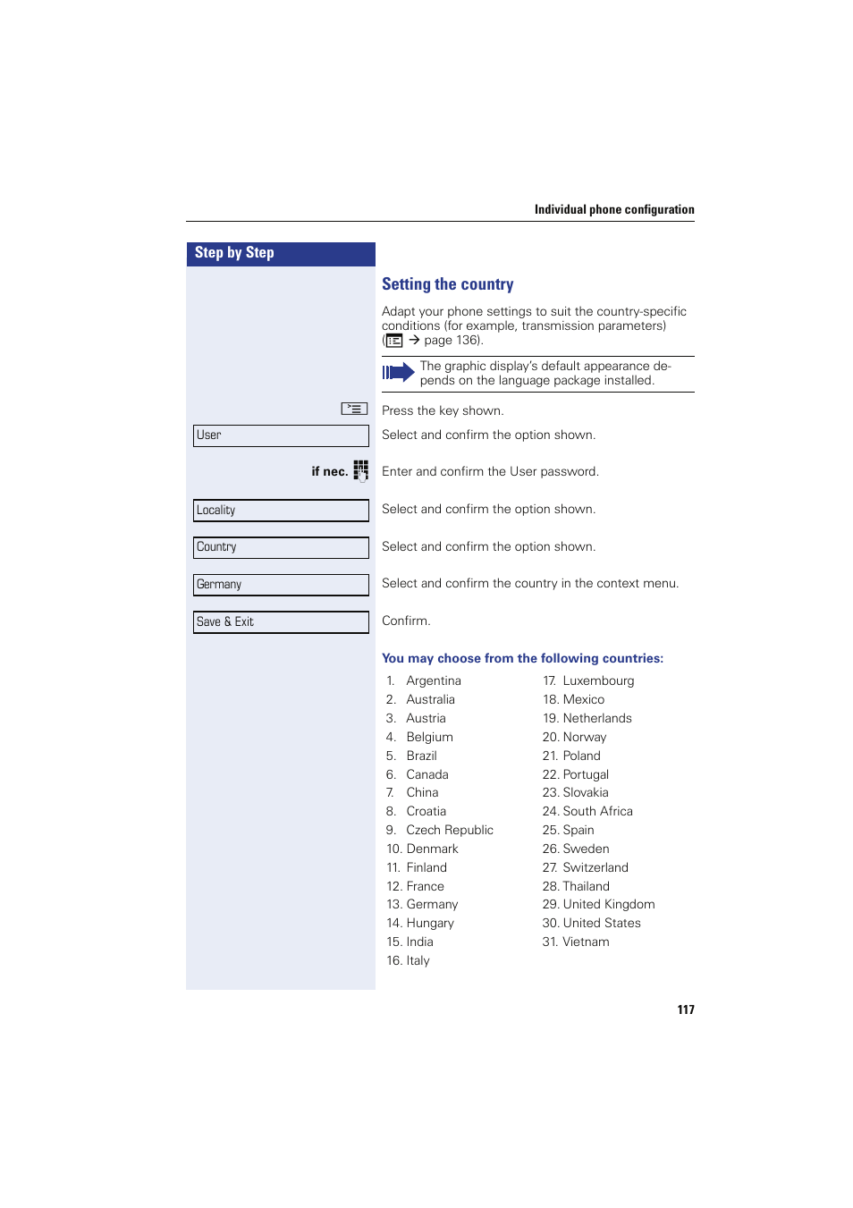 Setting the country | Sony HIPATH 8000 User Manual | Page 117 / 140