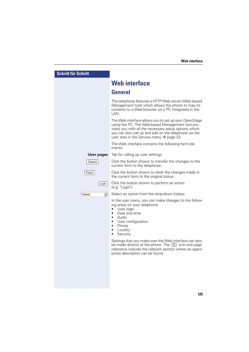 Web interface, General | Sony HIPATH 8000 User Manual | Page 125 / 140