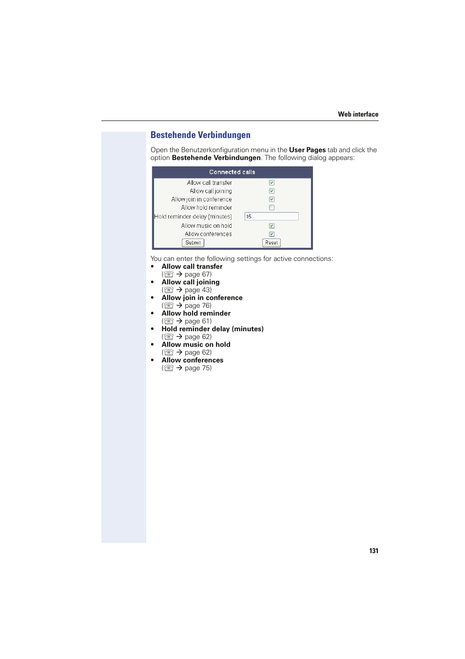 Bestehende verbindungen | Sony HIPATH 8000 User Manual | Page 131 / 140