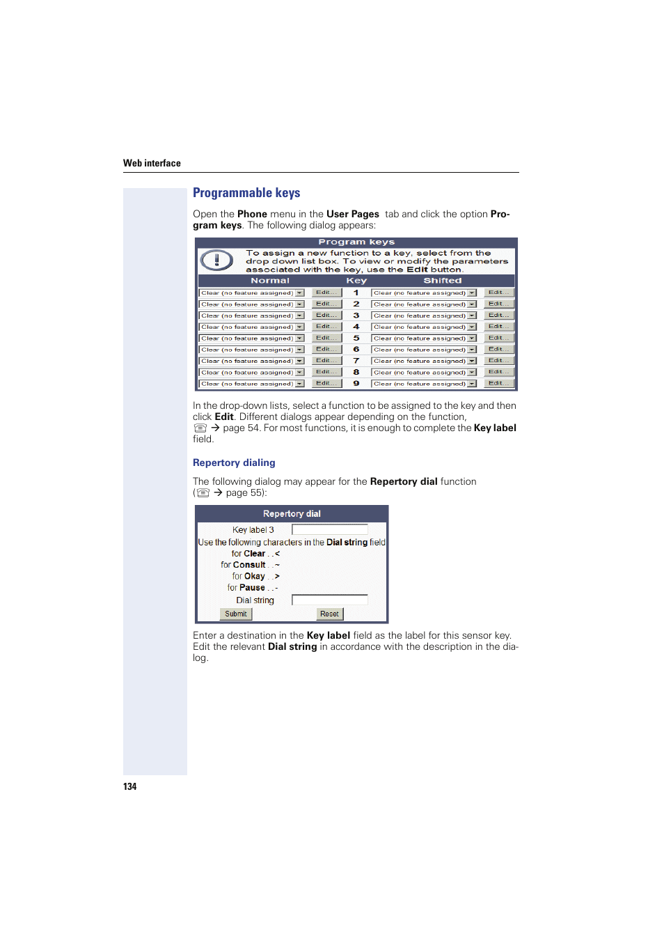 Programmable keys | Sony HIPATH 8000 User Manual | Page 134 / 140