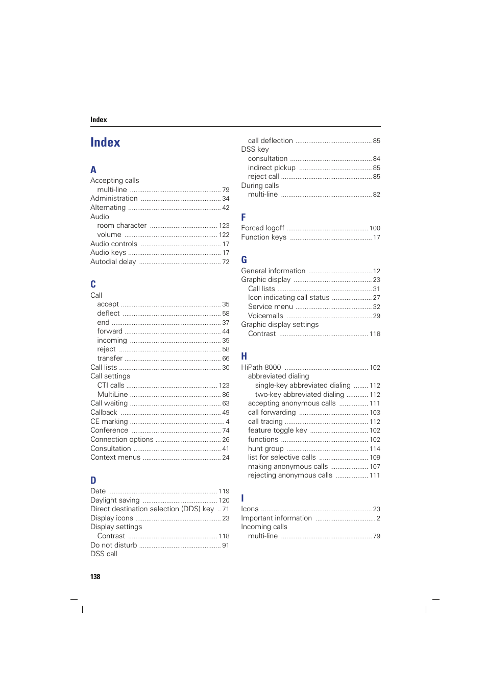 Index | Sony HIPATH 8000 User Manual | Page 138 / 140