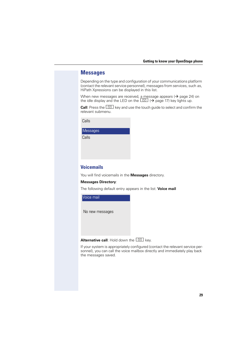 Messages, Voicemails | Sony HIPATH 8000 User Manual | Page 29 / 140