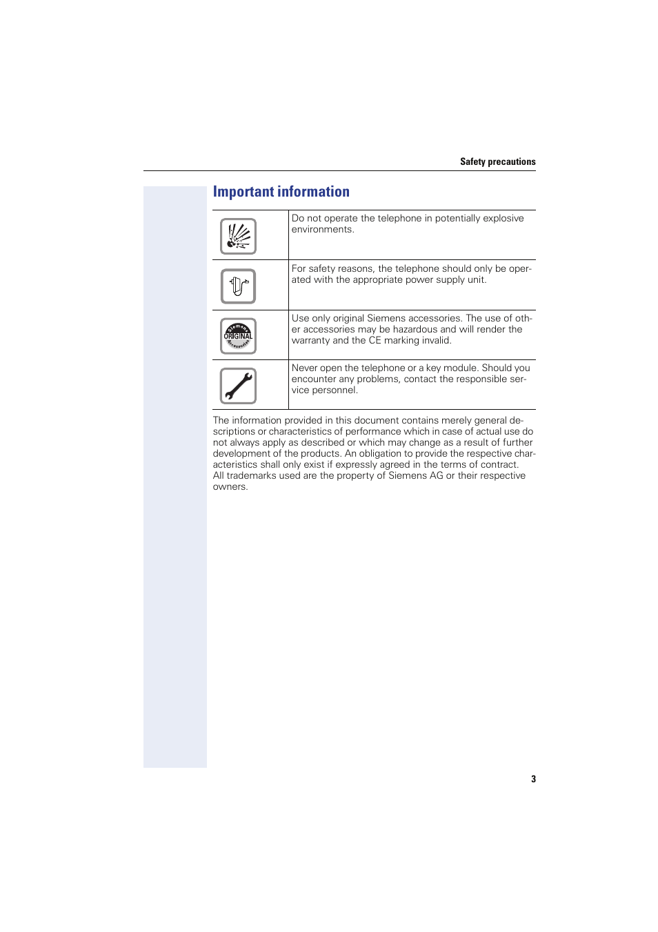 Important information | Sony HIPATH 8000 User Manual | Page 3 / 140