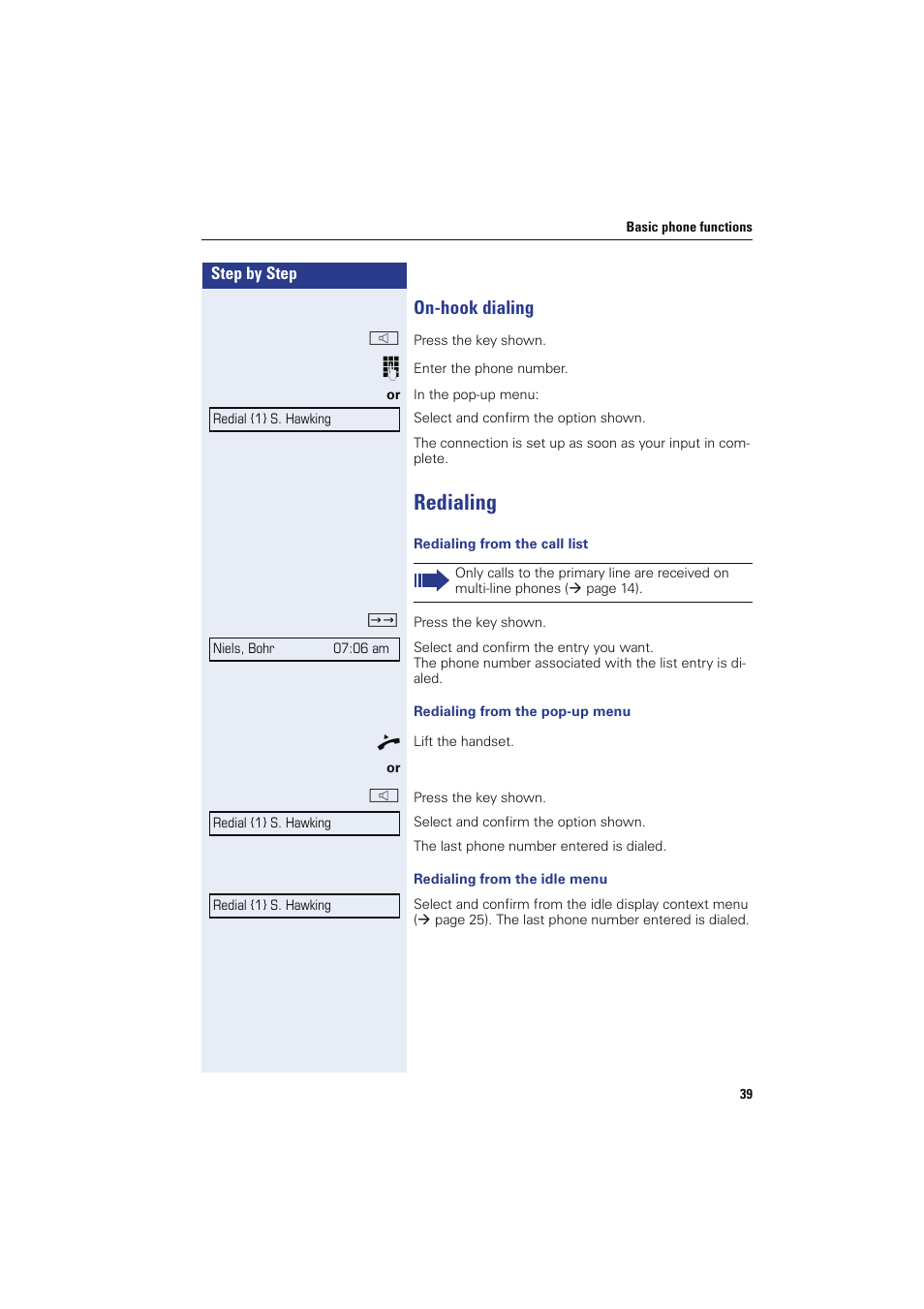 On-hook dialing, Redialing | Sony HIPATH 8000 User Manual | Page 39 / 140