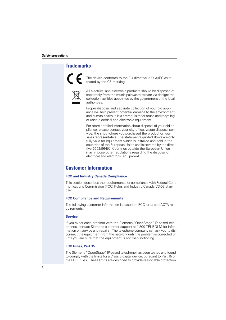 Trademarks, Customer information, Trademarks customer information | Sony HIPATH 8000 User Manual | Page 4 / 140