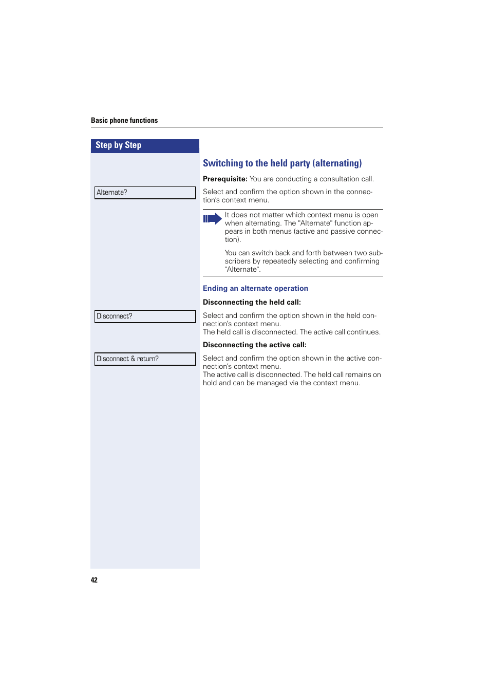 Switching to the held party (alternating) | Sony HIPATH 8000 User Manual | Page 42 / 140