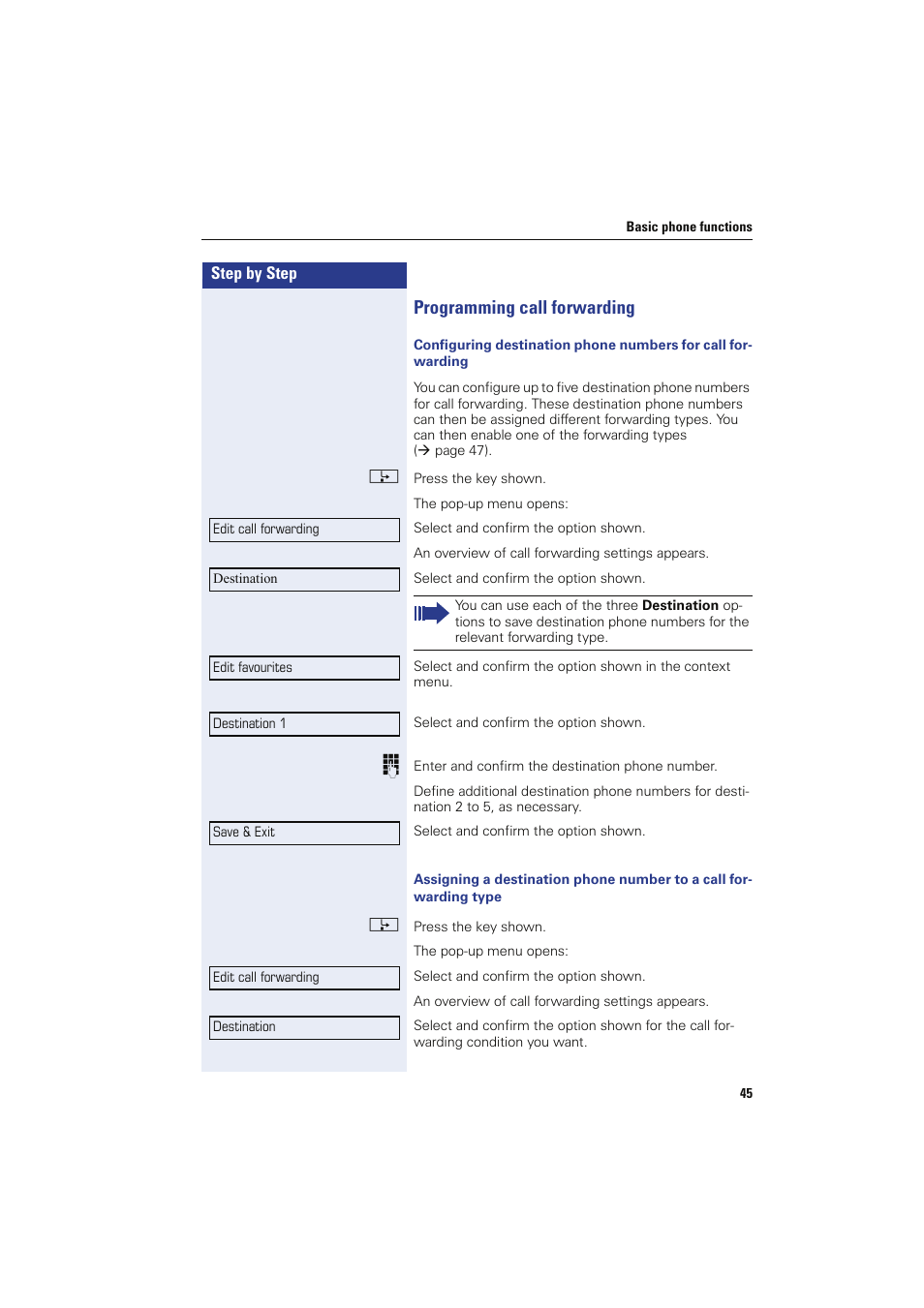 Programming call forwarding | Sony HIPATH 8000 User Manual | Page 45 / 140