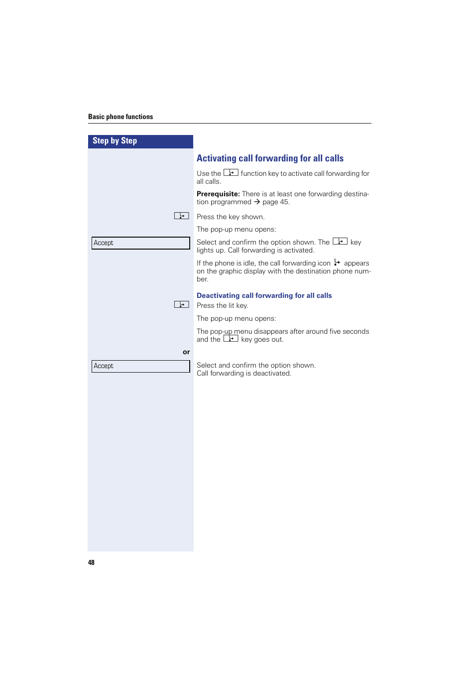 Activating call forwarding for all calls | Sony HIPATH 8000 User Manual | Page 48 / 140