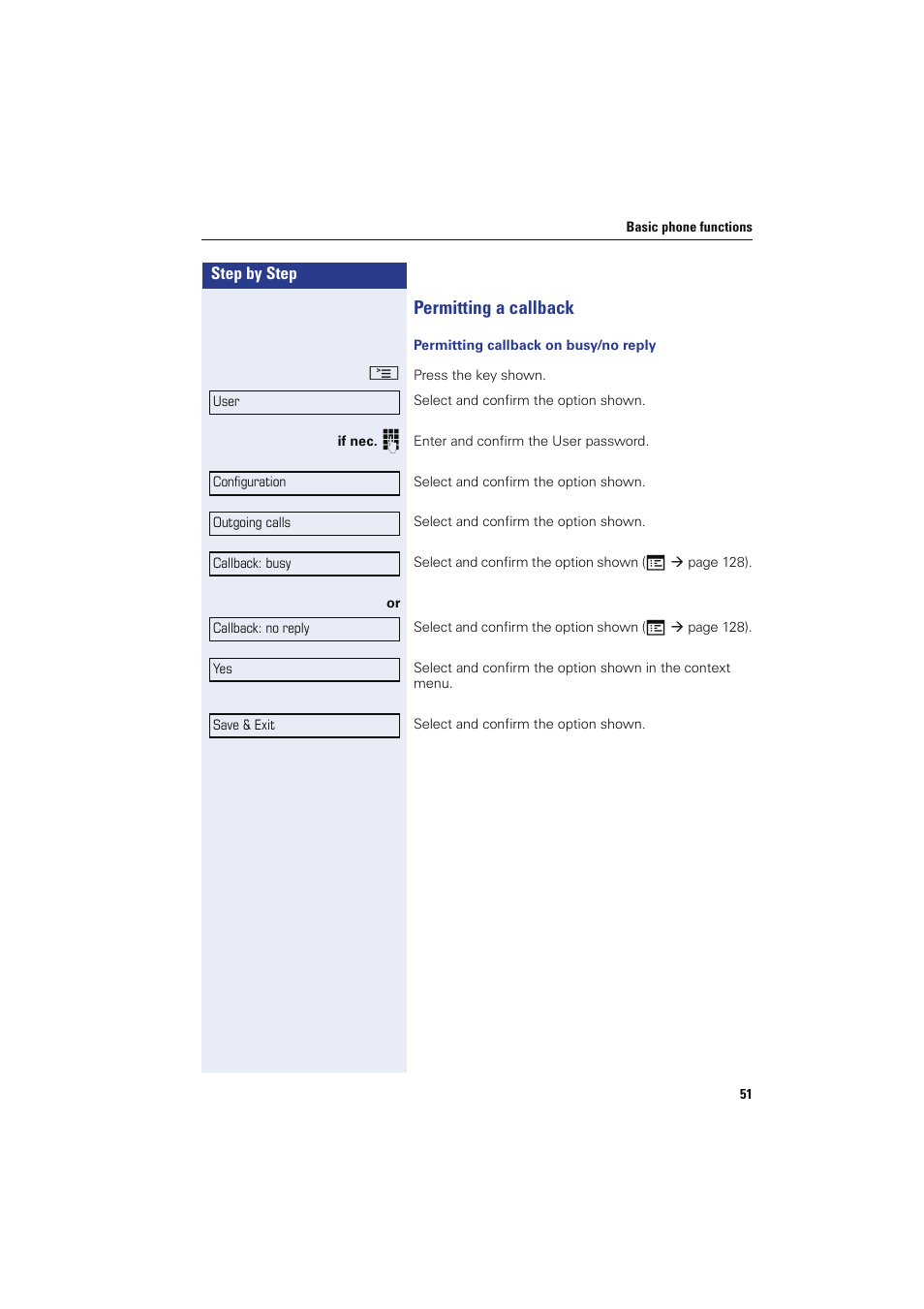 Permitting a callback | Sony HIPATH 8000 User Manual | Page 51 / 140