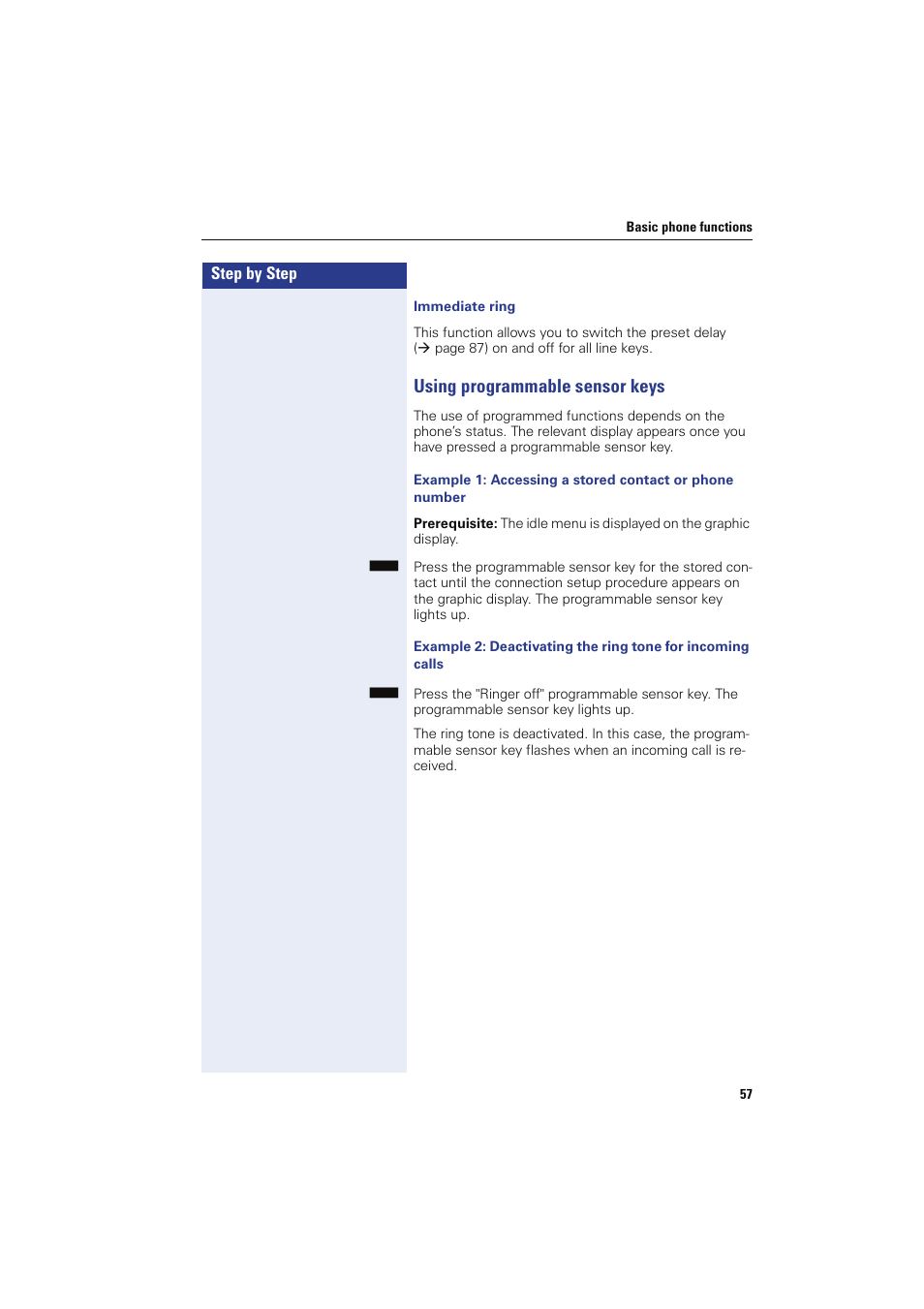 Using programmable sensor keys | Sony HIPATH 8000 User Manual | Page 57 / 140