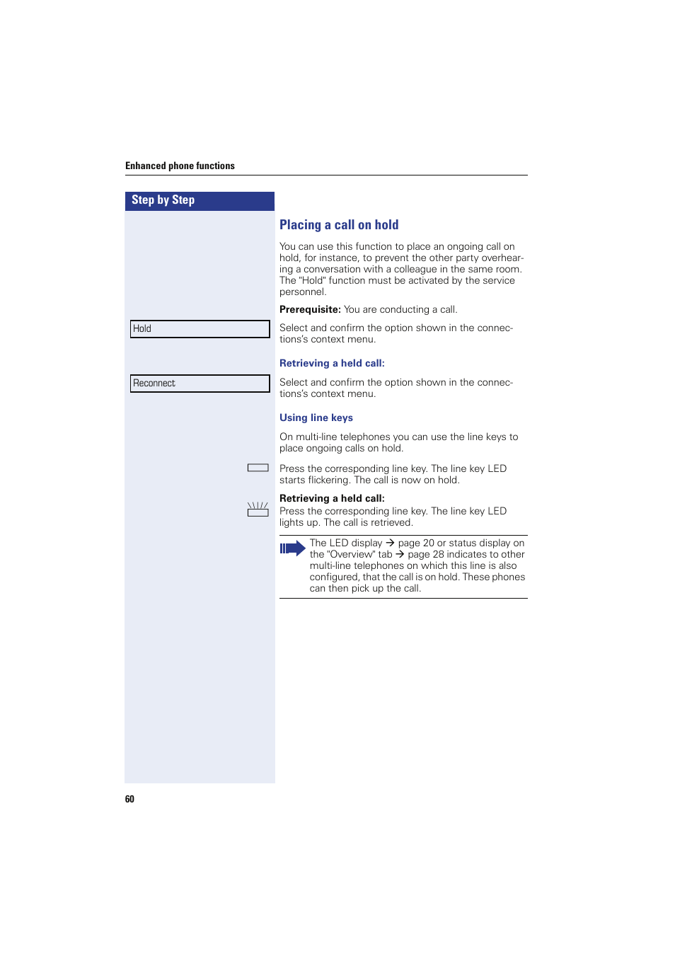 Placing a call on hold | Sony HIPATH 8000 User Manual | Page 60 / 140