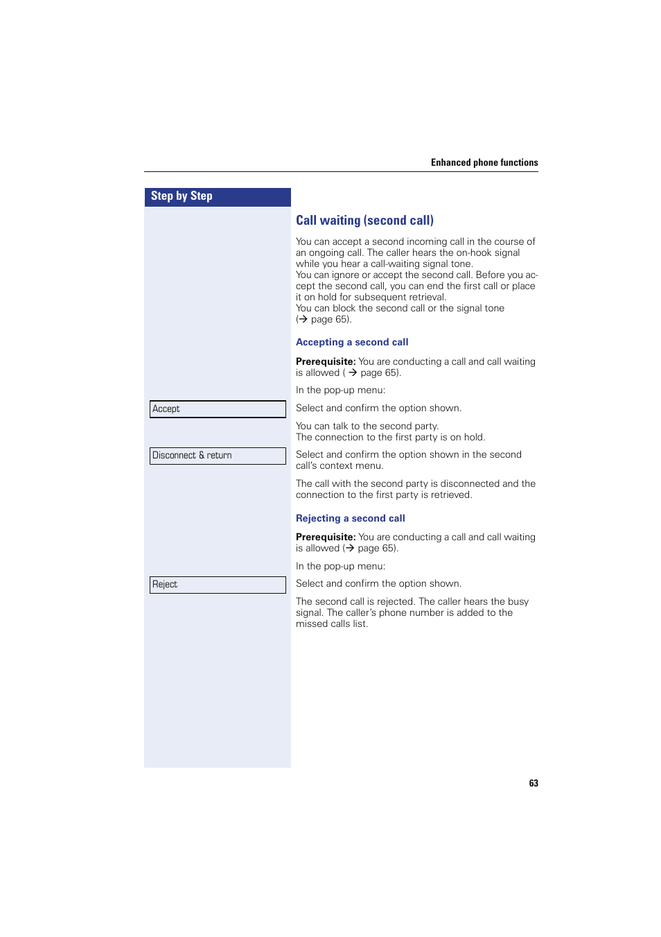 Call waiting (second call) | Sony HIPATH 8000 User Manual | Page 63 / 140