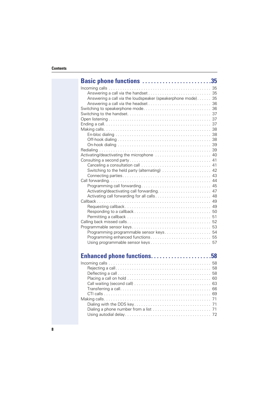 Basic phone functions, Enhanced phone functions | Sony HIPATH 8000 User Manual | Page 8 / 140