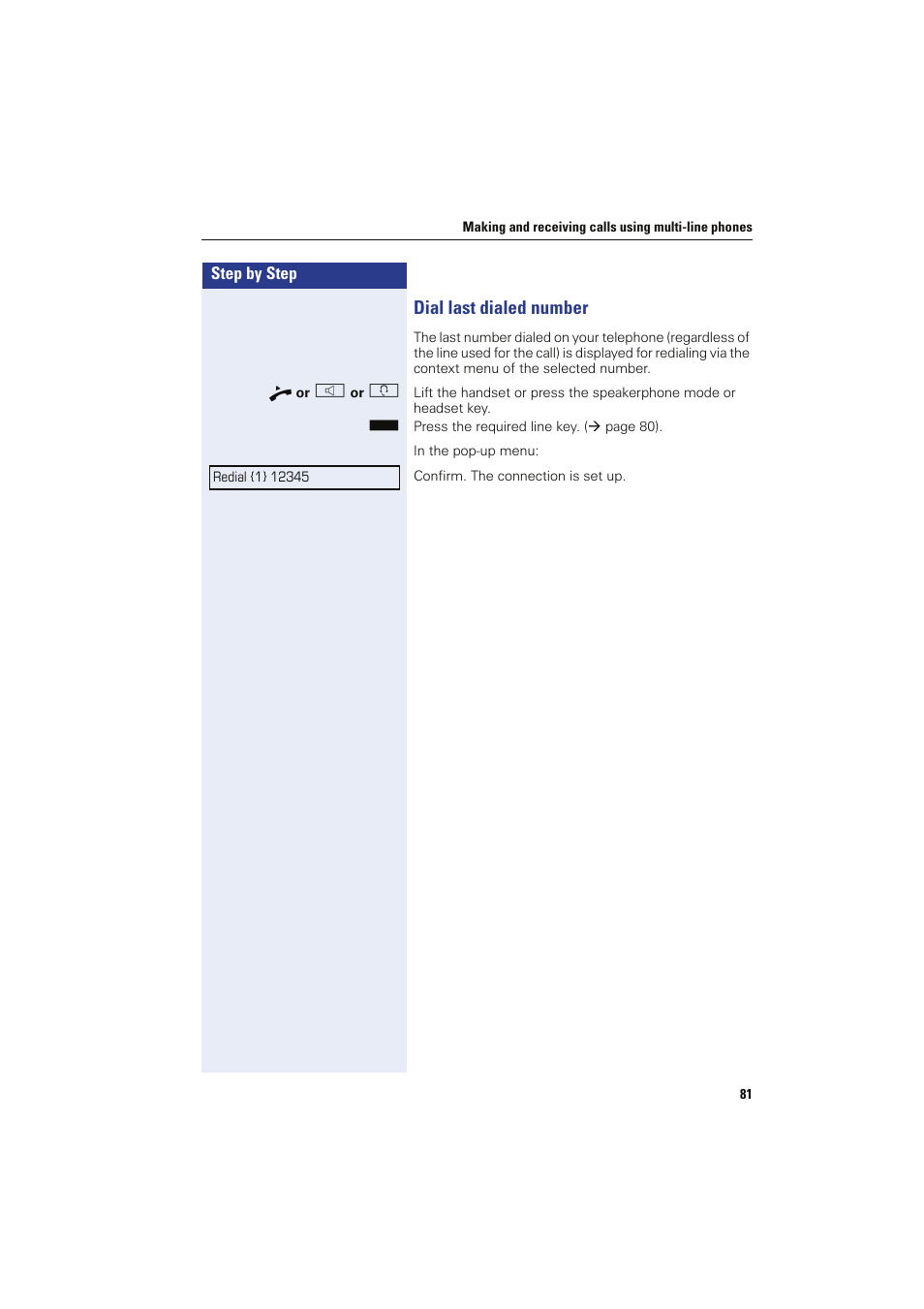 Dial last dialed number | Sony HIPATH 8000 User Manual | Page 81 / 140