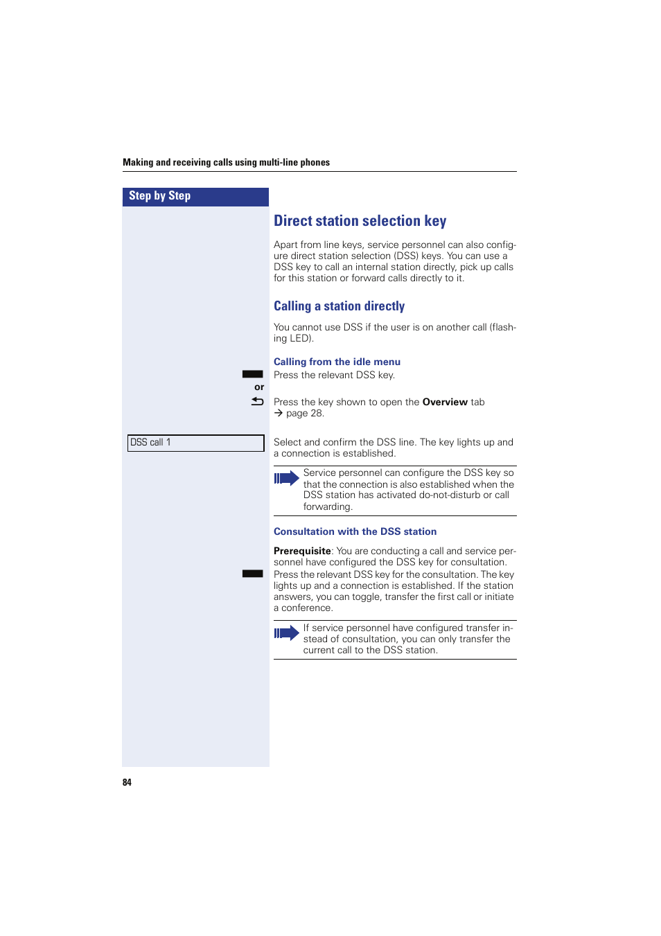 Direct station selection key, Calling a station directly | Sony HIPATH 8000 User Manual | Page 84 / 140