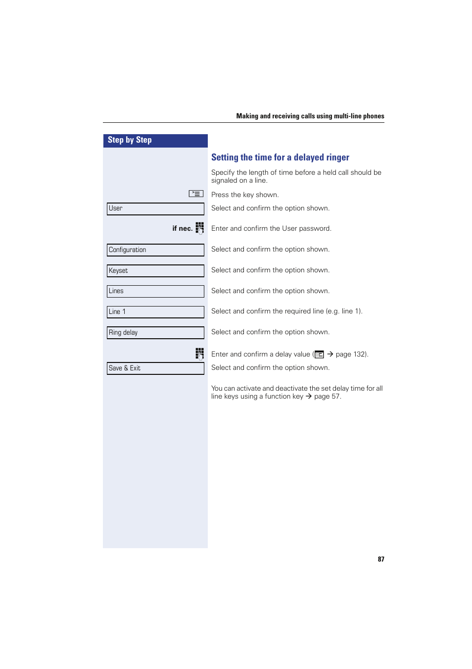 Setting the time for a delayed ringer | Sony HIPATH 8000 User Manual | Page 87 / 140